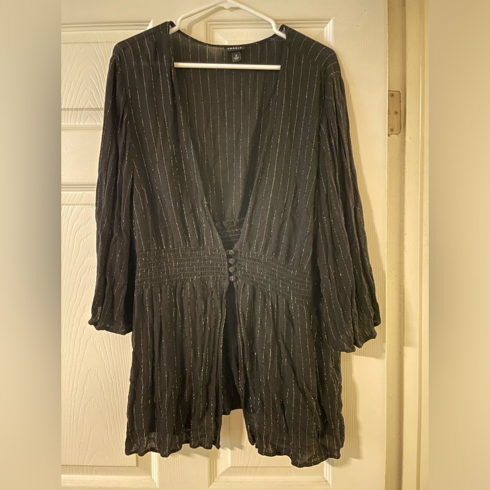 Torrid Black blouse with gold stripes. Size 2